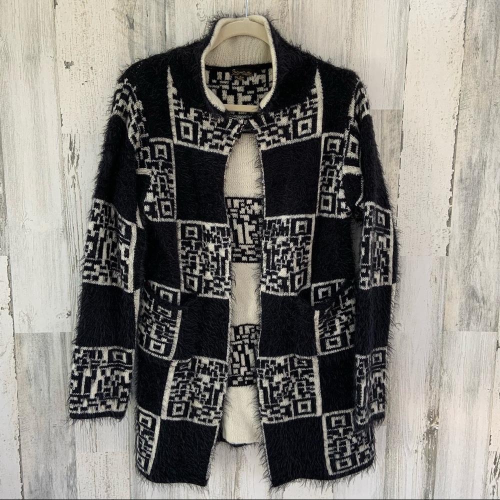 BACIANO Black/Cream Cardigan Sweater Size M